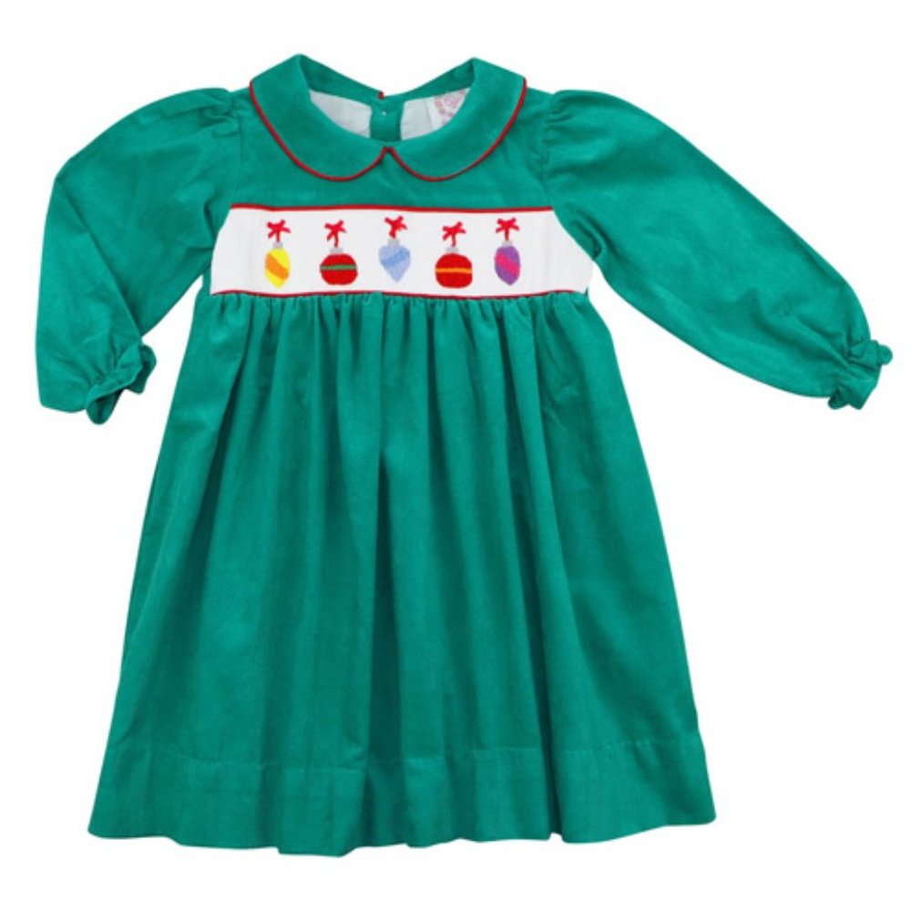 Cecil and Lou Green Corduroy Smocked Ornaments Girls Dress - Size 4T